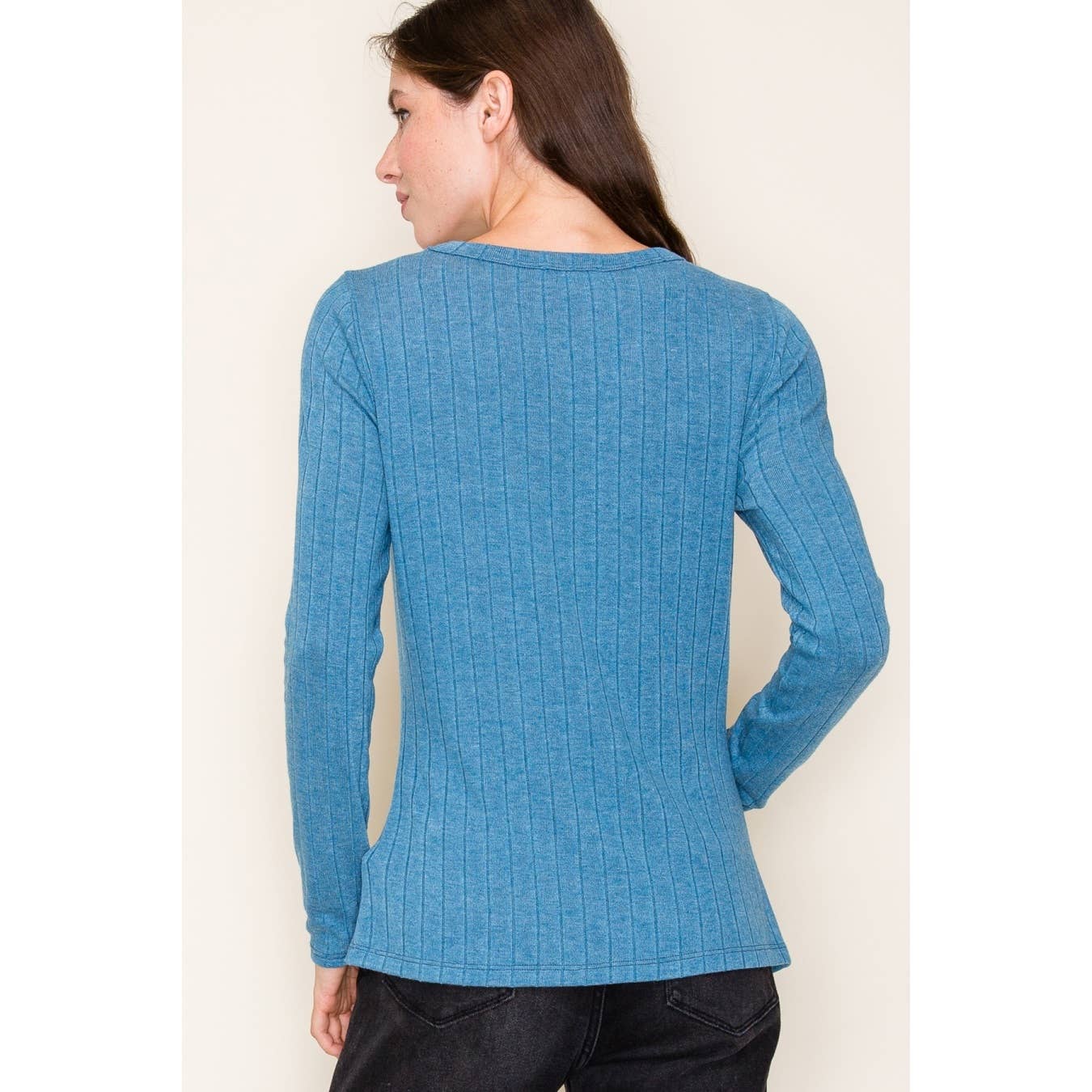STACCATO Crew Neck Long Sleeve Wide Ribbed Basic Top