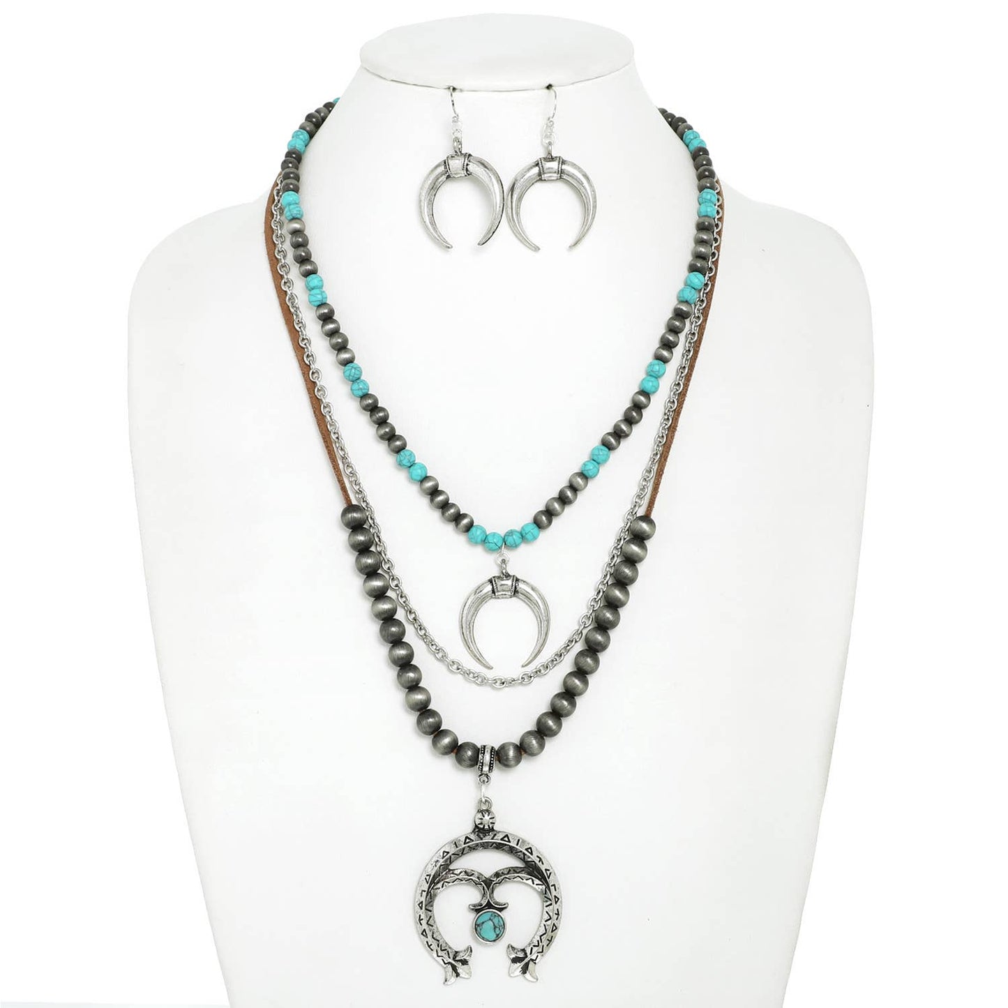 Western Navajo Pearl Squash Blossom Necklace Set
