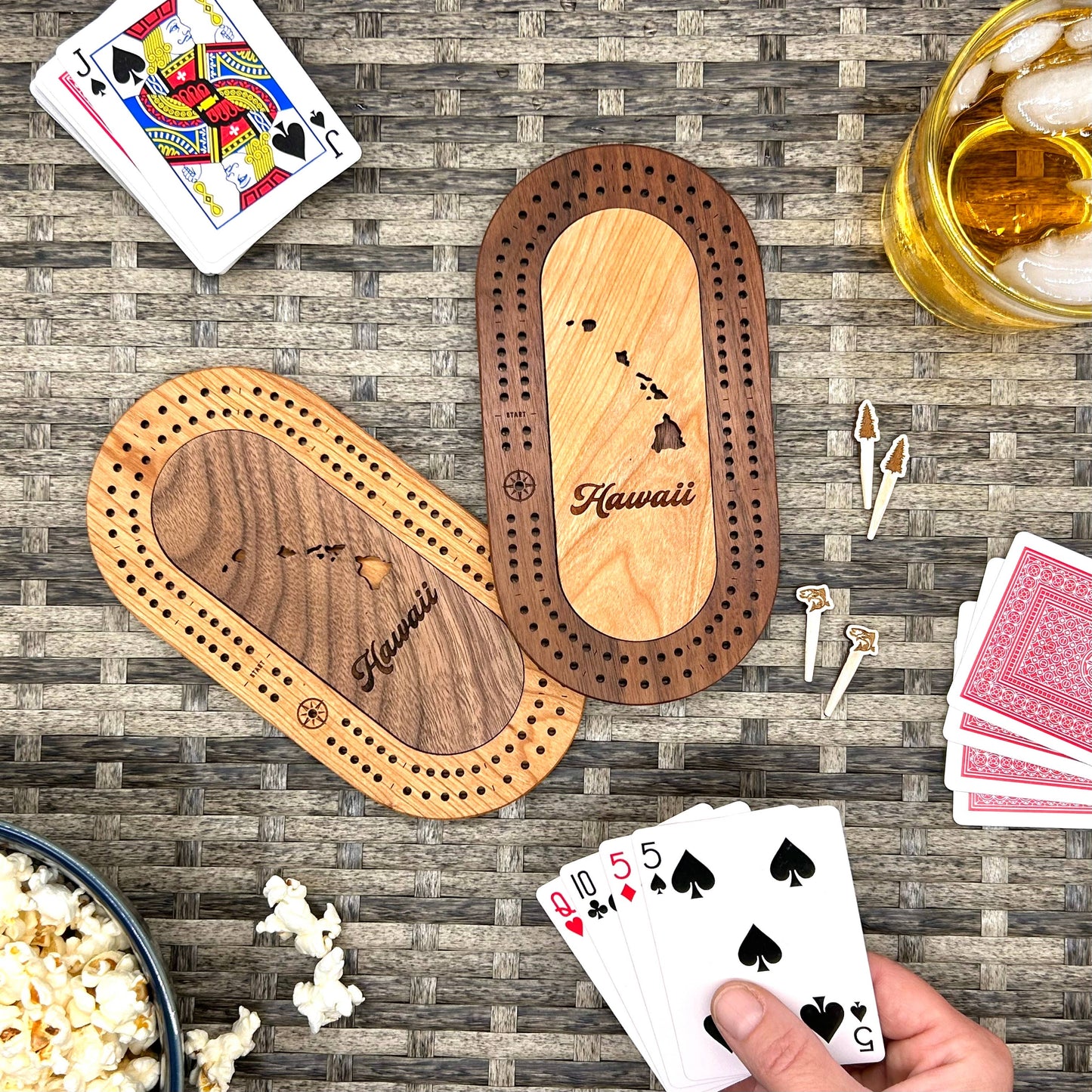 US States Mini Travel Cribbage Board Set with Custom Pegs