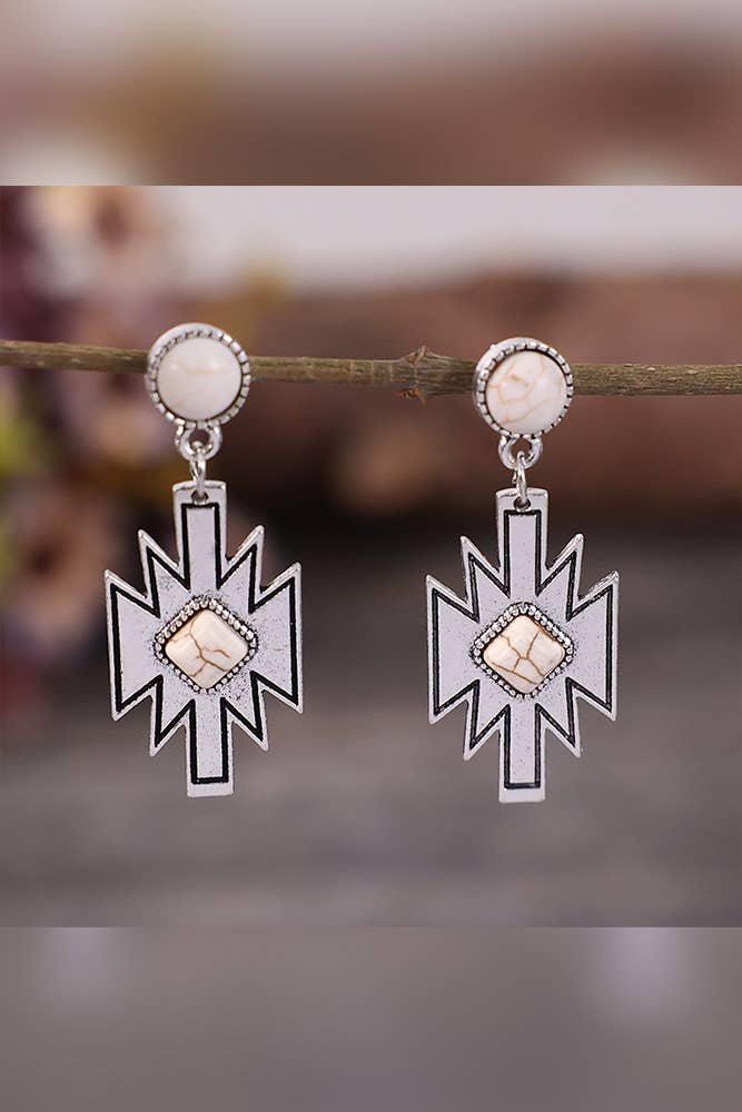 White Stone Geometric Earrings