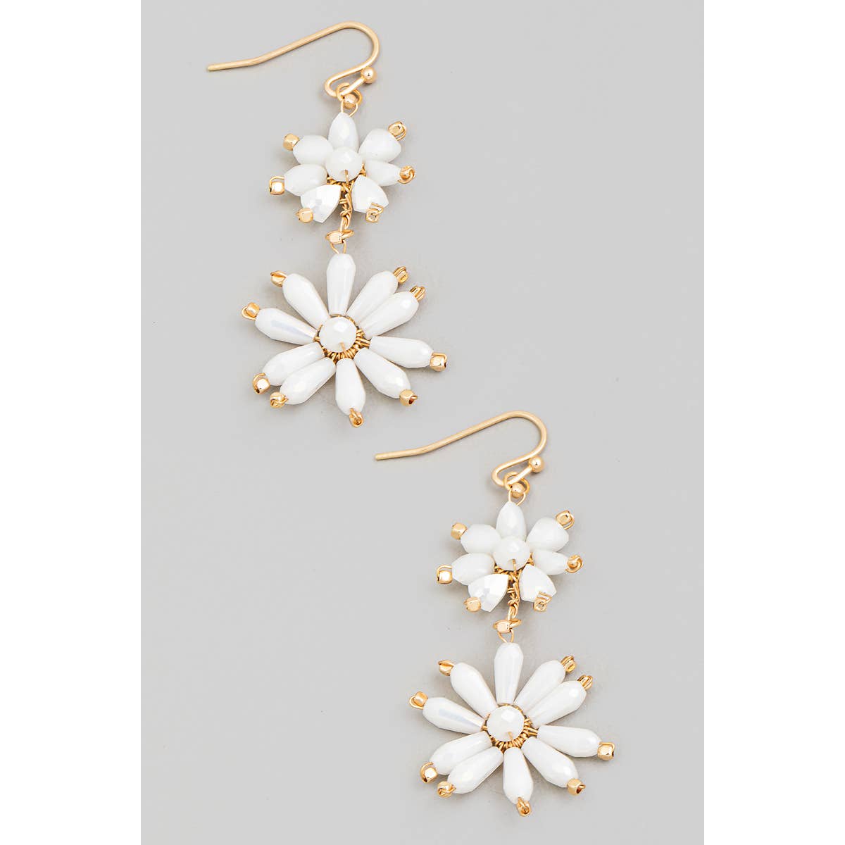 Beaded Flower Chain Dangle Earrings