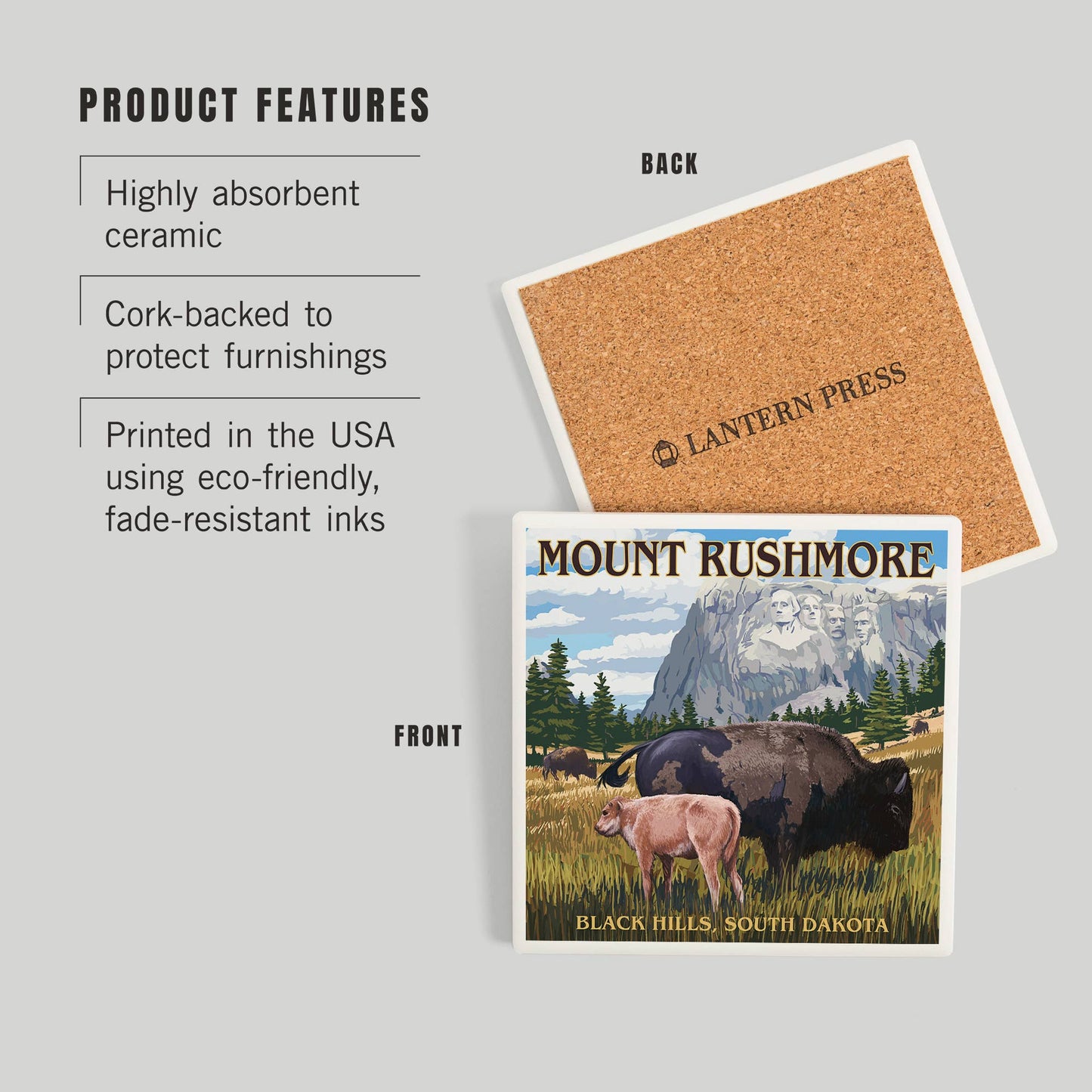 Ceramic Coaster Black Hills, South Dakota, Bison Grazing