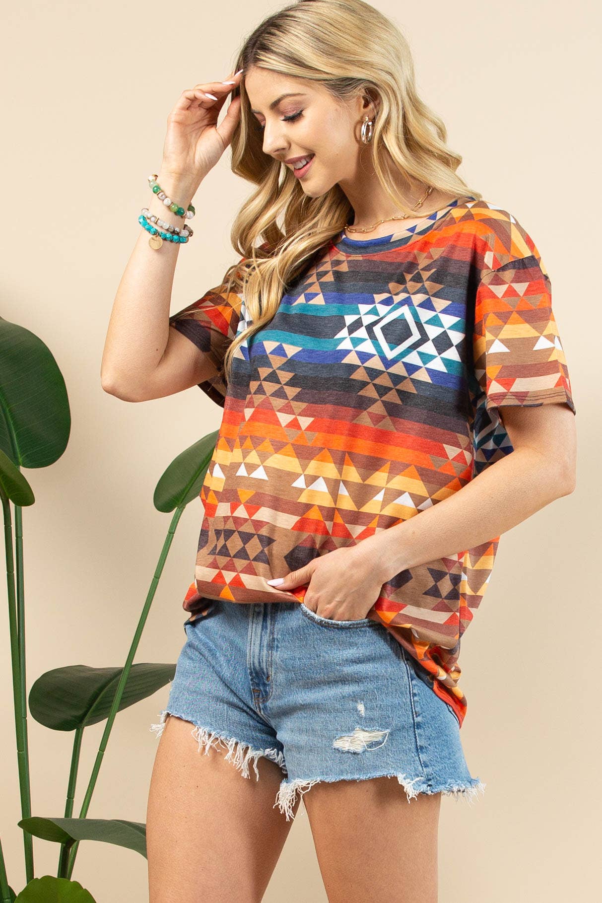 DORA AZTEC PRINT SHORT SLEEVE T-SHIRT