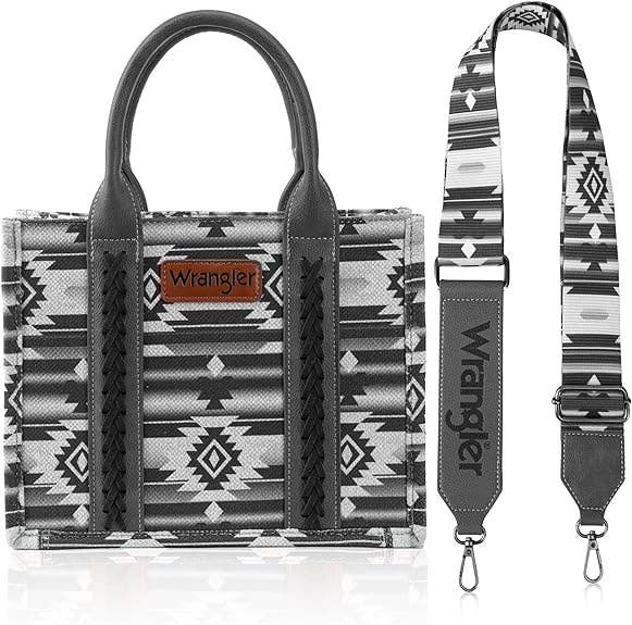 WG2203-8120S Wrangler Southwestern Print Small Canvas Tote/Crossbody -Black