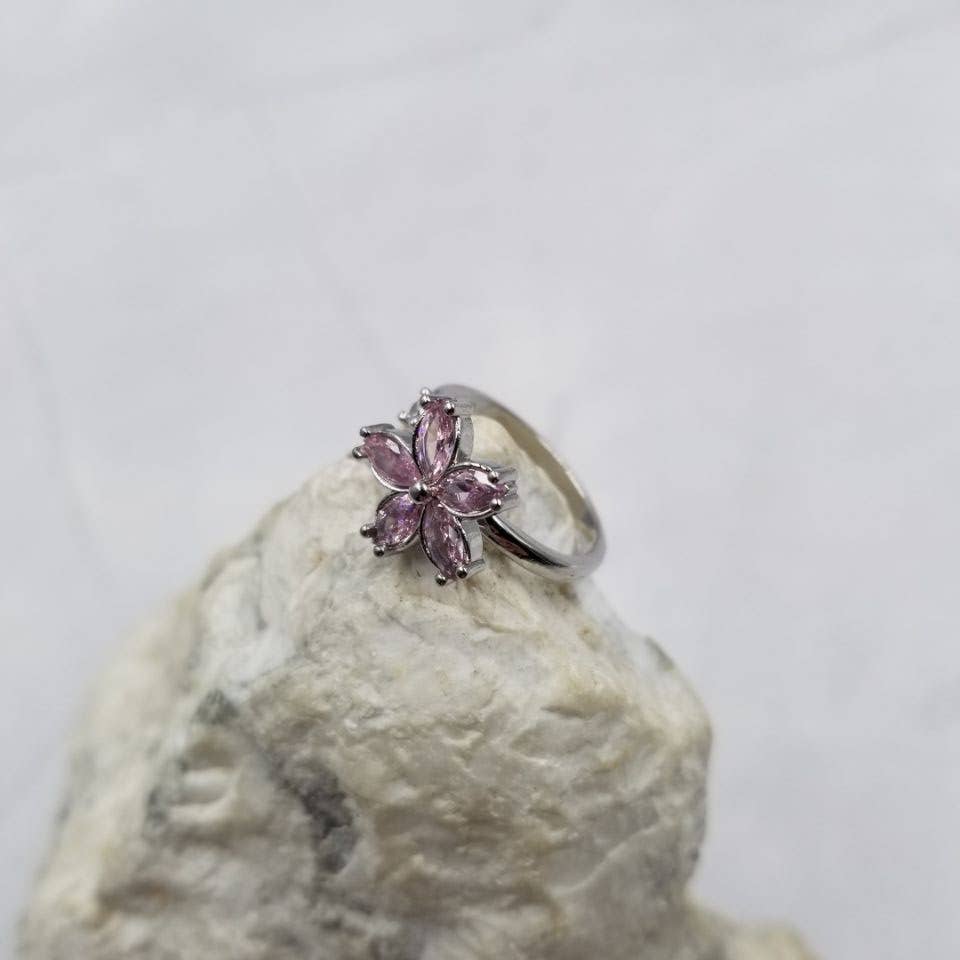 Rhinestone Flower Fidget Spinner Ring