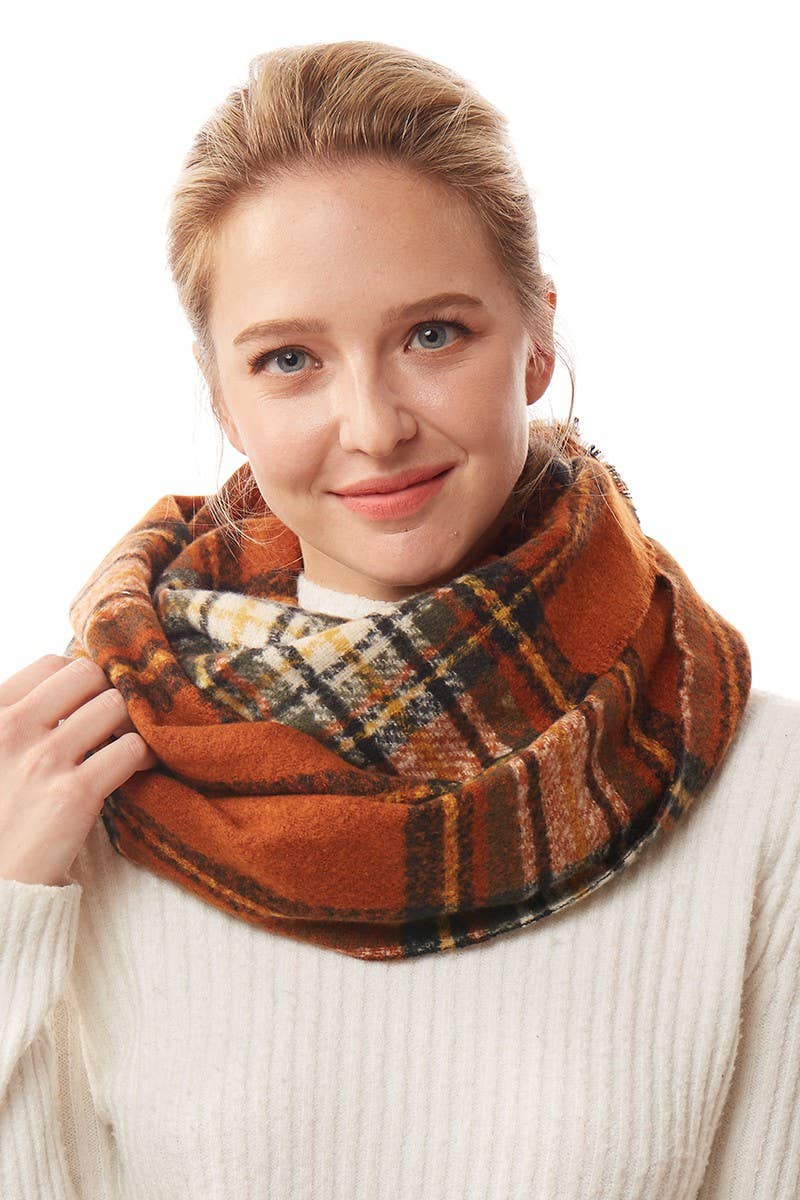 Women's Winter Plaid Patterned Infinity Scarf