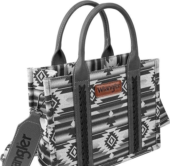 WG2203-8120S Wrangler Southwestern Print Small Canvas Tote/Crossbody -Black