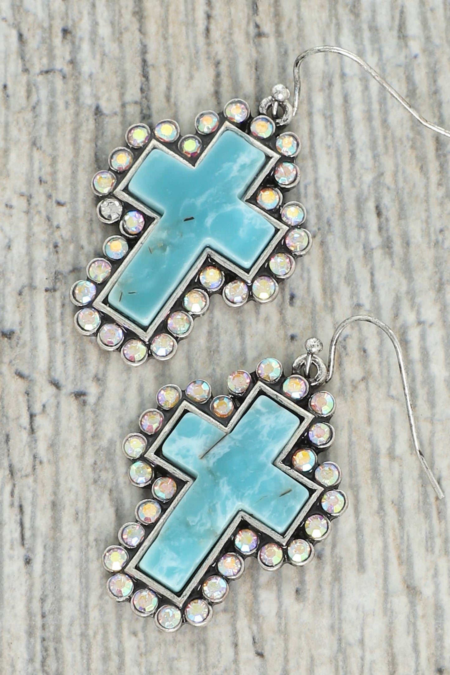 Western Rhinestone Turquoise Cross Earrings