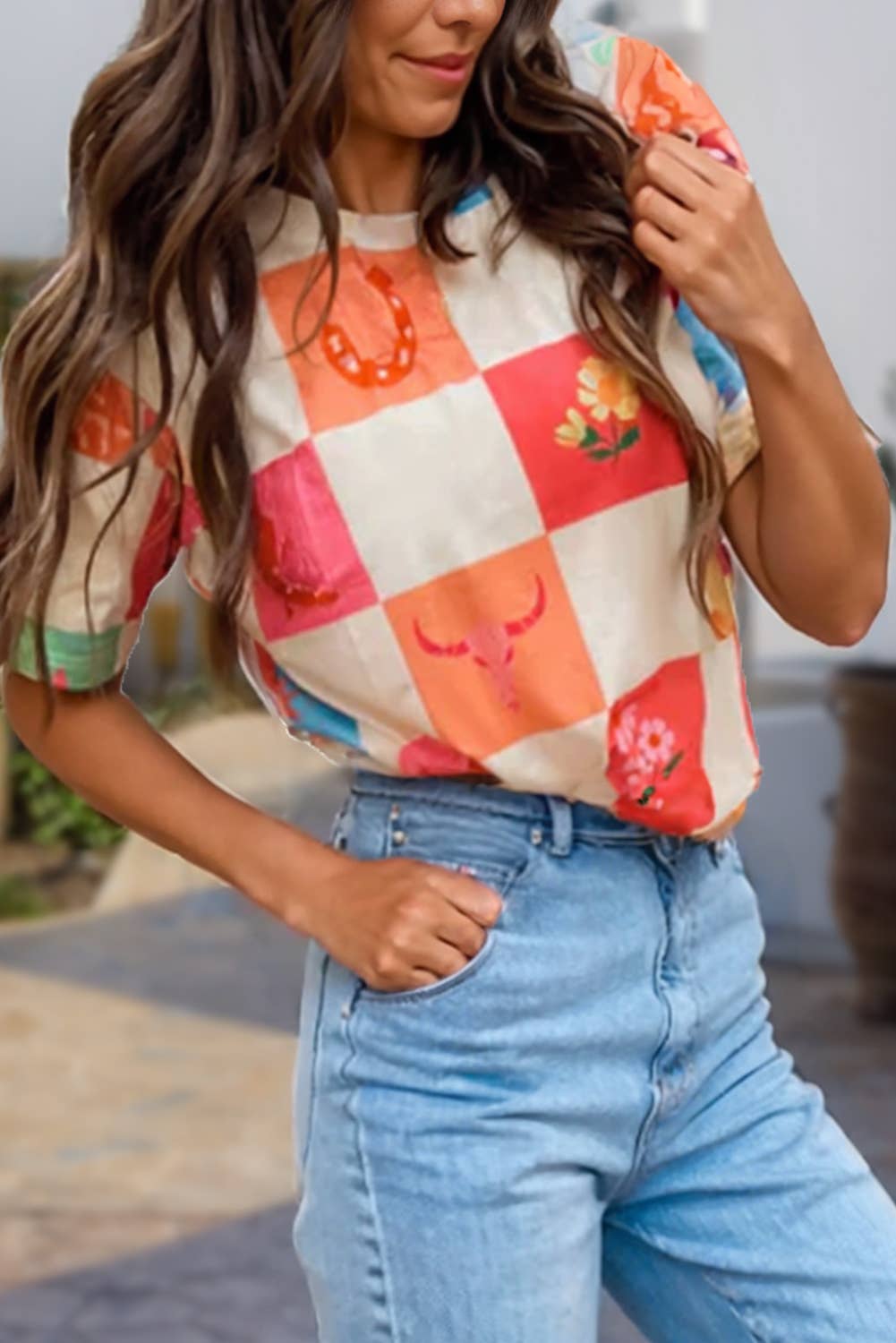 Western Fashion Floral Colorblock T Shirt | S-XL