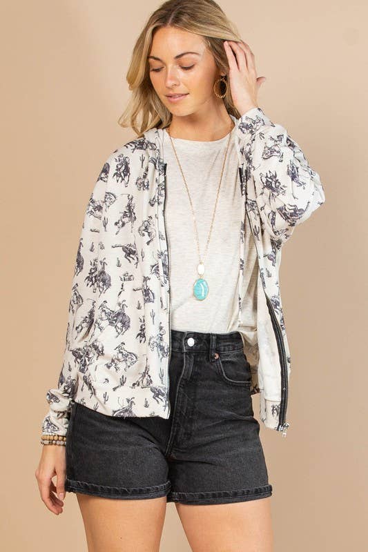 CHLOE BUCKING HORSES PRINT OPEN FRONT ZIPPER