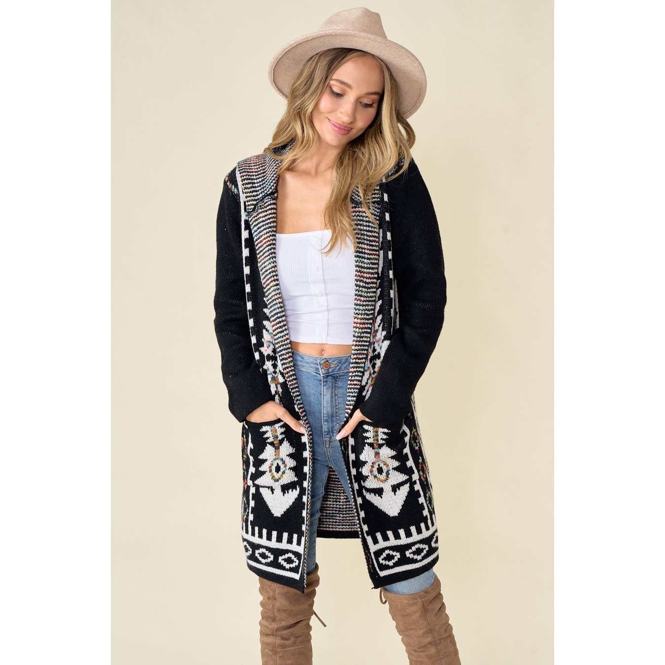 Aztec Rainbow Long Sleeve Hooded Sweater Cardigan
