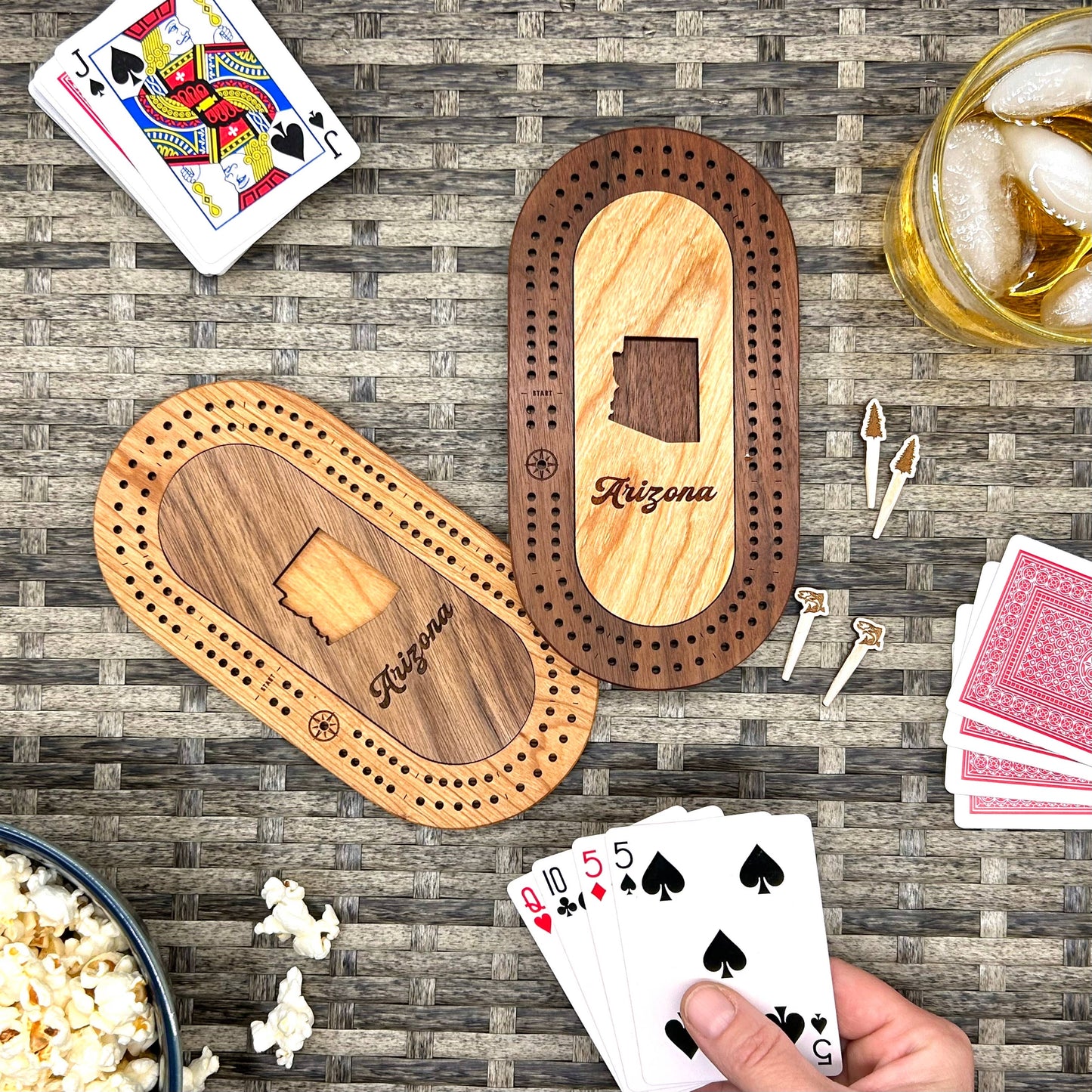 US States Mini Travel Cribbage Board Set with Custom Pegs
