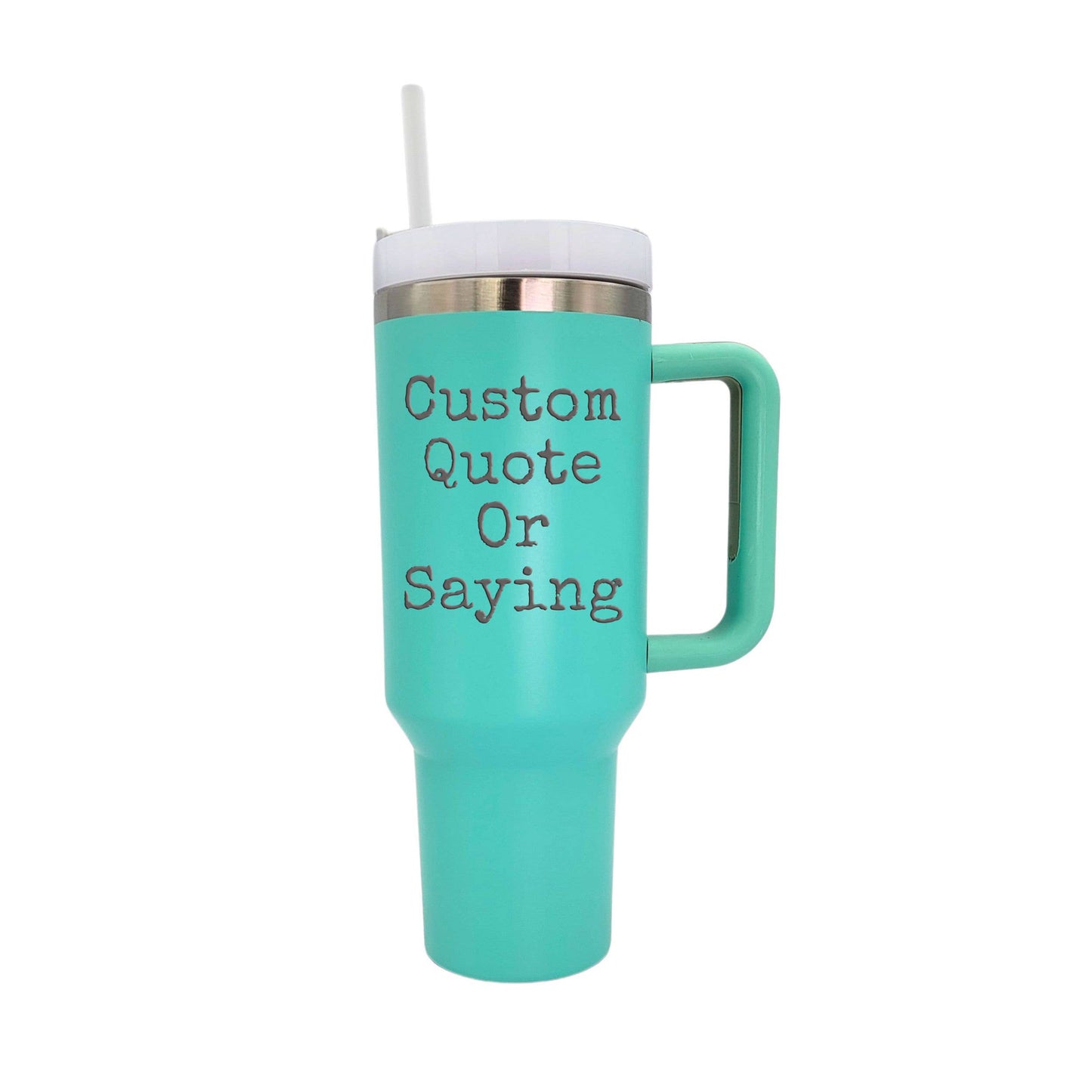 40 Oz. Custom Saying Handled Tumbler With Straw "Raising my Husband is exhausting"