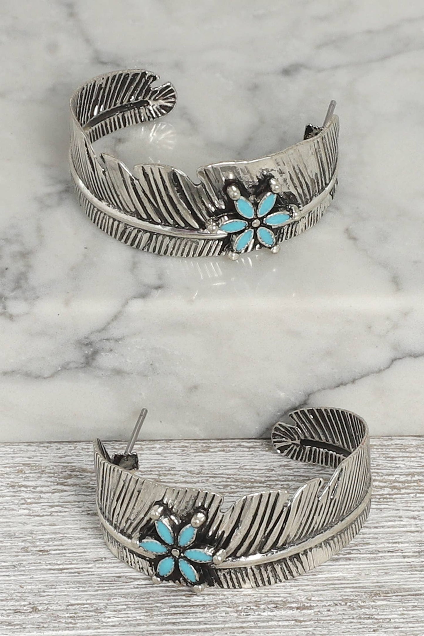 Sophia collection Western Floral Stone Feather Hoop Earrings