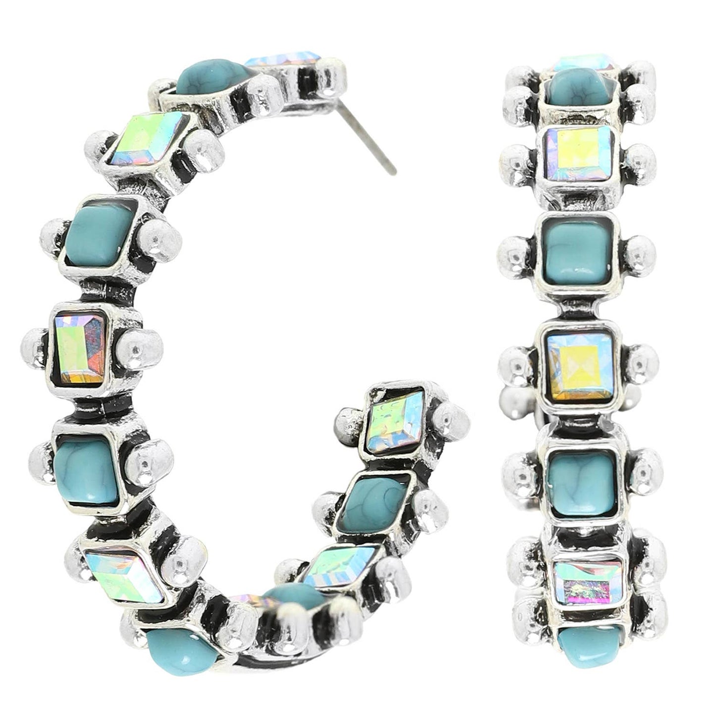 sophia collection Western Square Cut Crystal Hoop Earrings