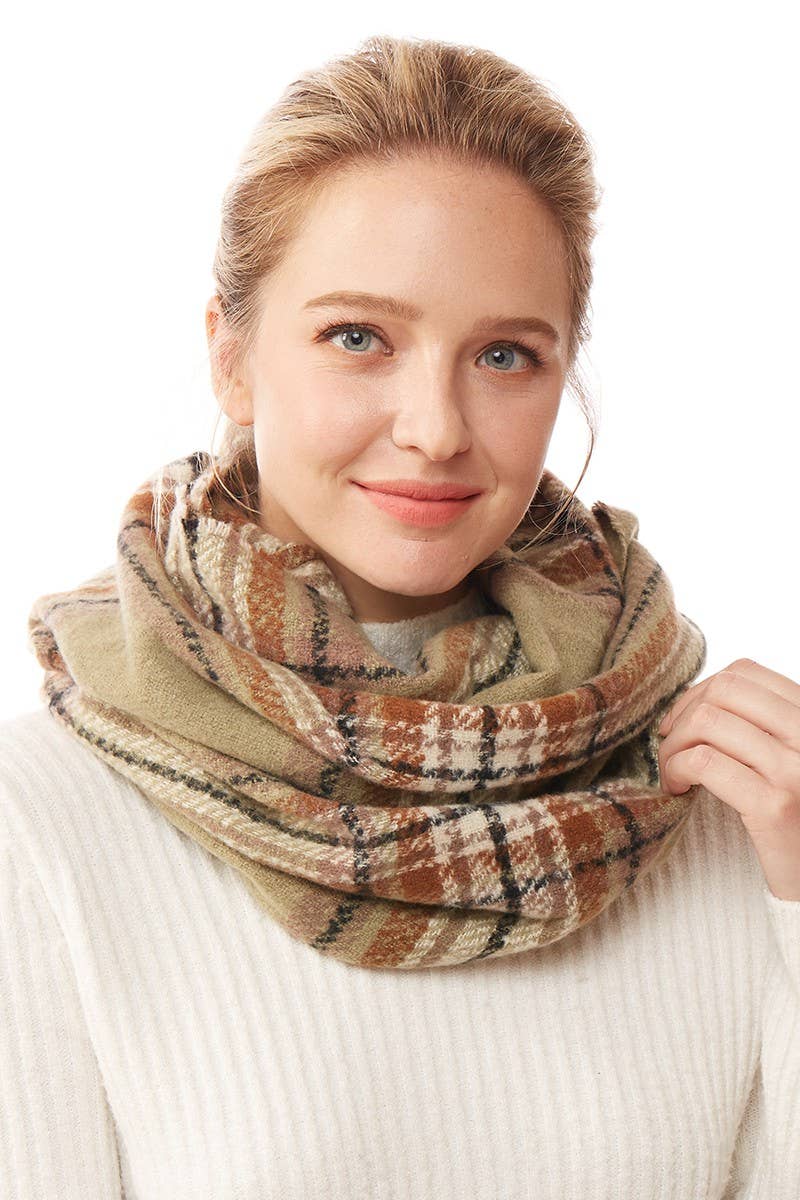 Women's Winter Plaid Patterned Infinity Scarf