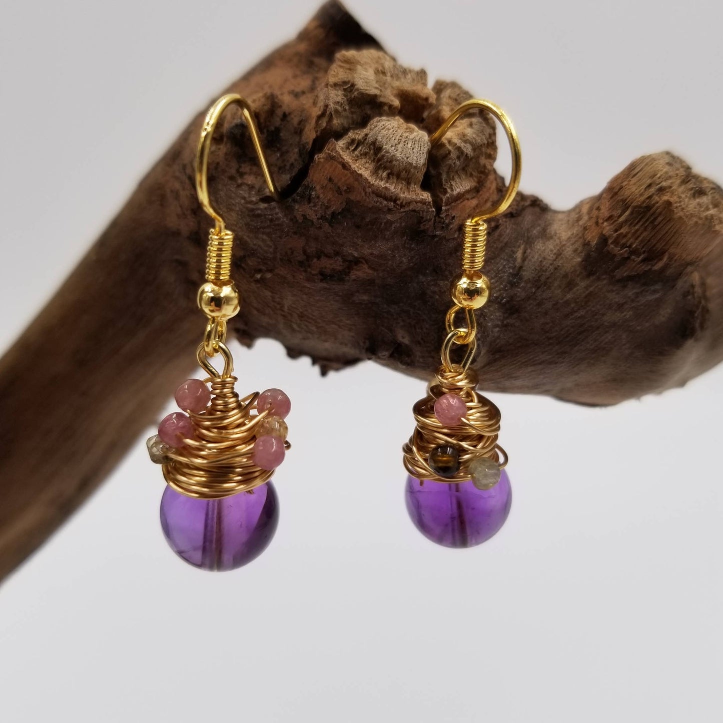 Handmade Natural Amethyst Beads Earrings