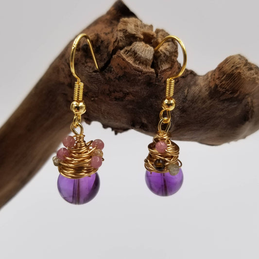 Handmade Natural Amethyst Beads Earrings