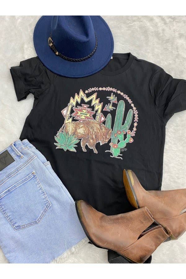 Aztec Bison cactus Graphic Tshirt