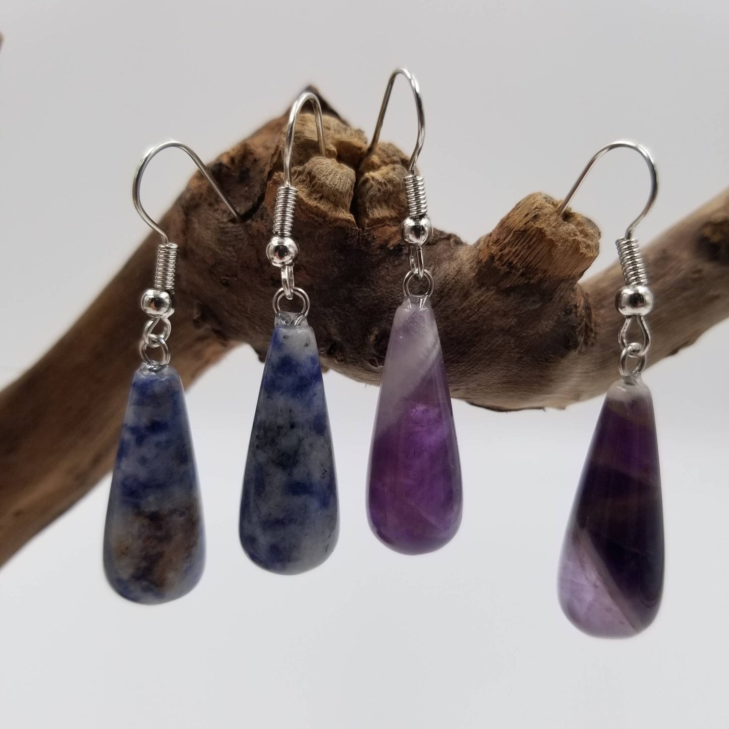 Natural Lapis Lazuli & Amethyst Drop Earrings