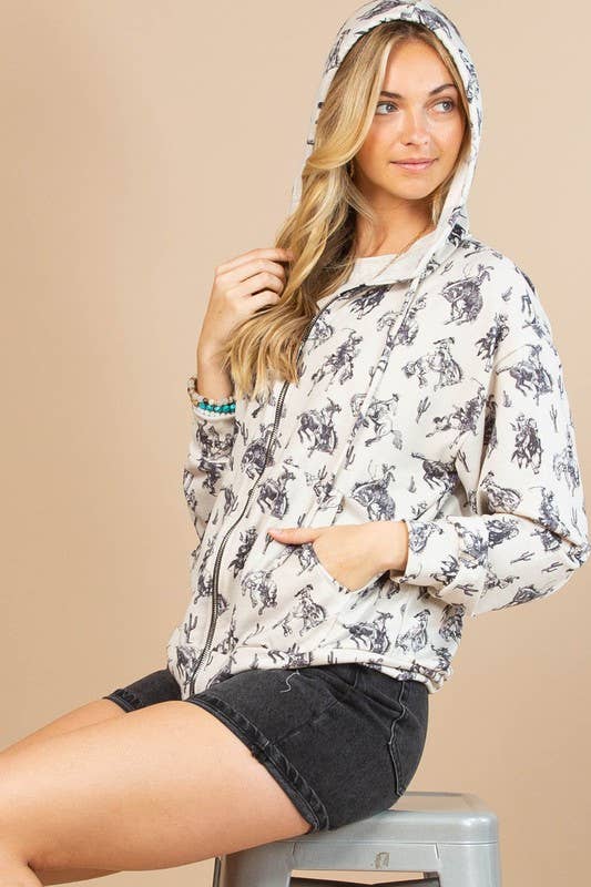 CHLOE BUCKING HORSES PRINT OPEN FRONT ZIPPER