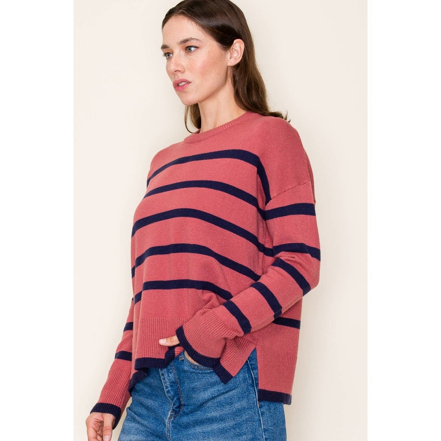 STACCATO STRIPED CREW NECK LONG SLEEVE SWEATER