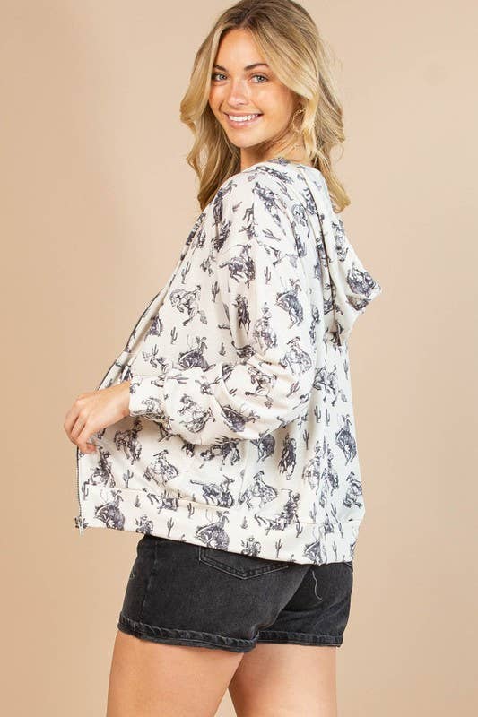 CHLOE BUCKING HORSES PRINT OPEN FRONT ZIPPER