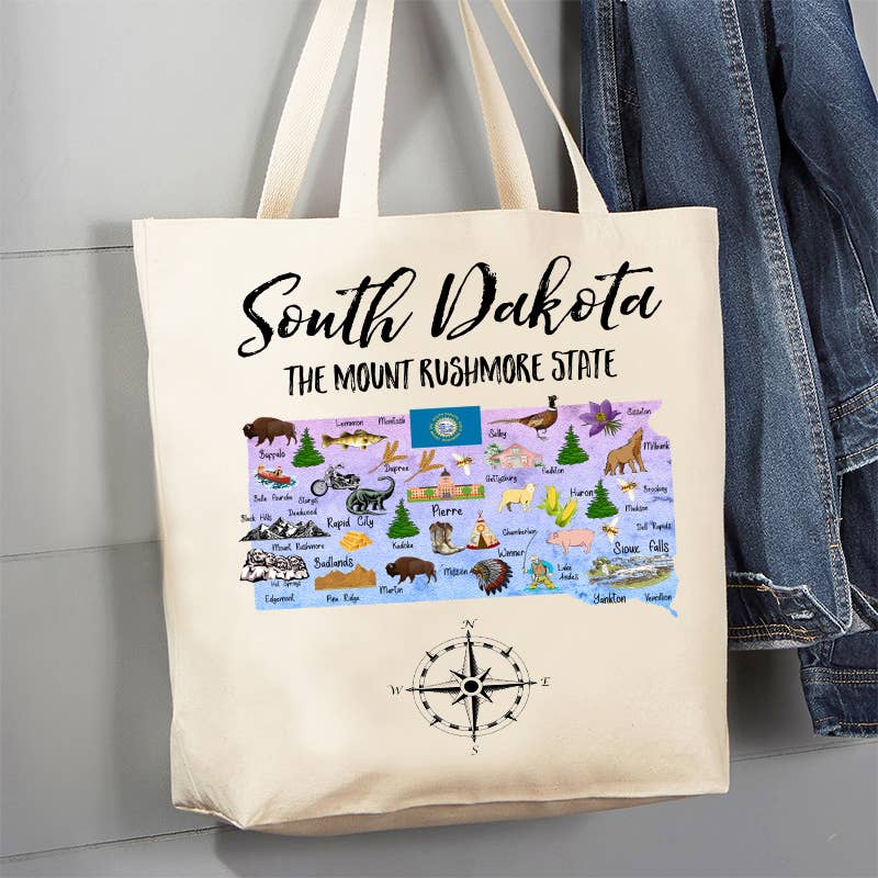 South Dakota State Map Souvenir 12 oz Canvas Tote Bag