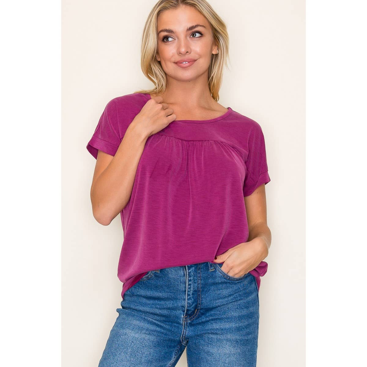 STACCATO GATHERED CHEST SLUBBED JERSEY TOP