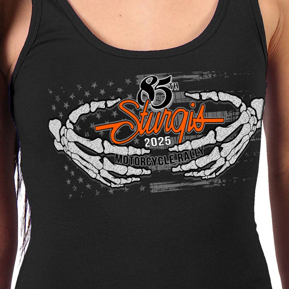 *CLEARANCE** 2025 Sturgis Motorcycle Rally Skeleton Hands Ash Ladies Tank Top