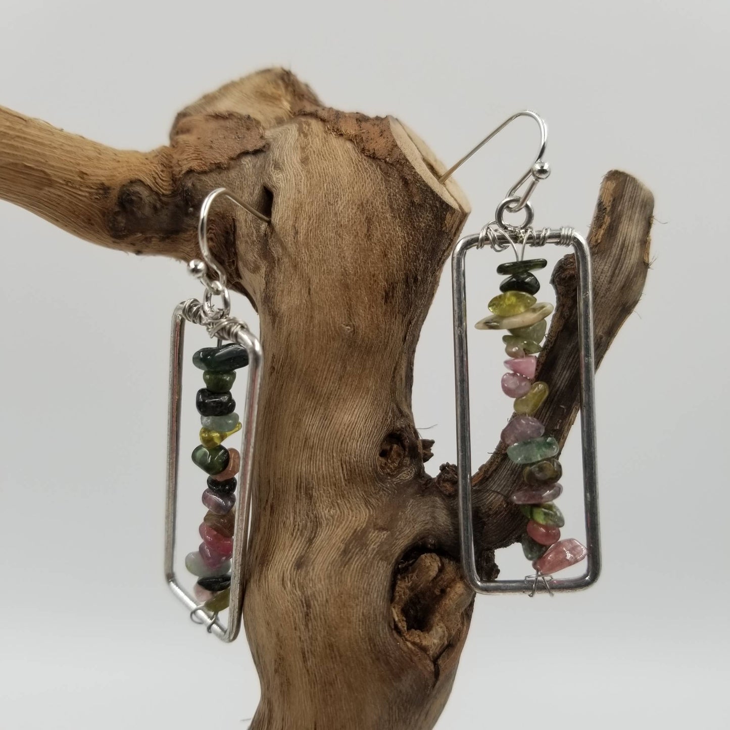 Handmade Polychrome Stone Rectangular Earrings