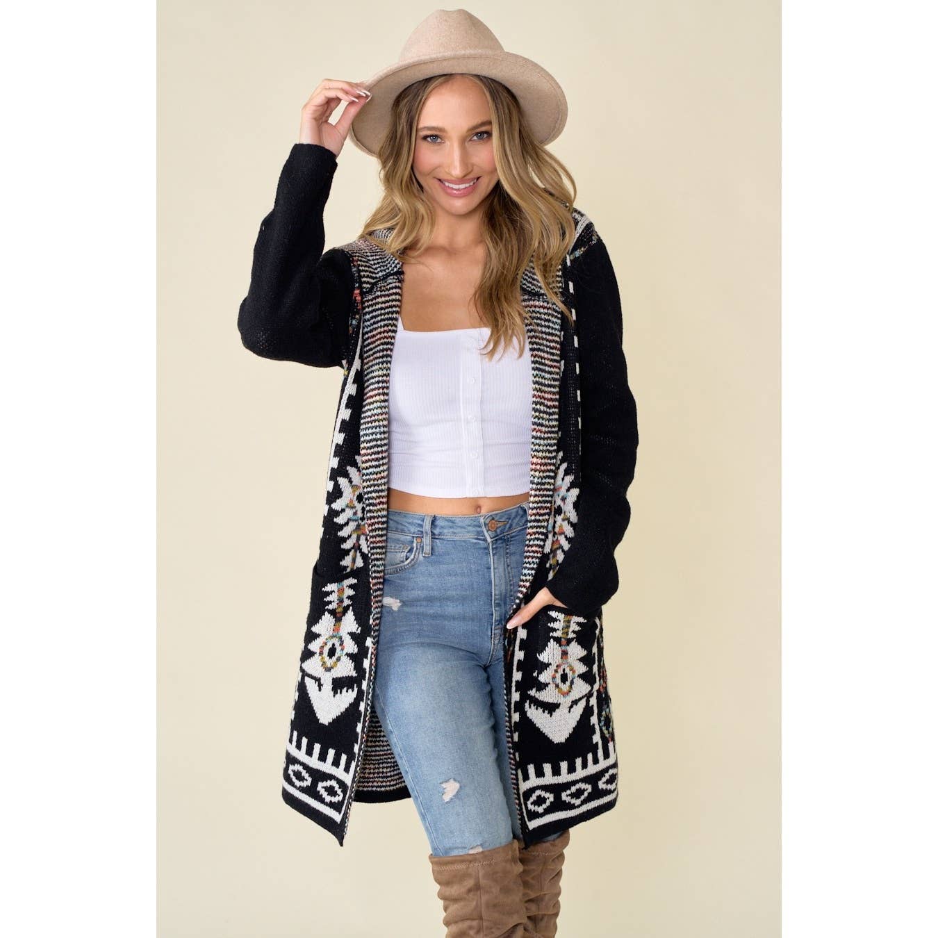Aztec Rainbow Long Sleeve Hooded Sweater Cardigan
