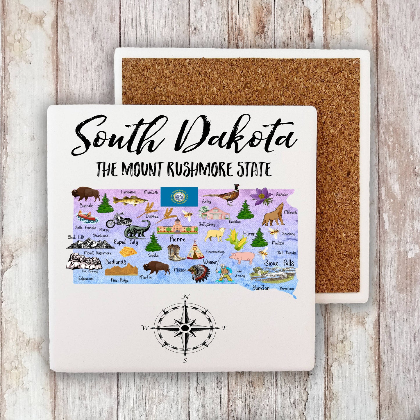 South Dakota State Map Souvenir Stone Coaster