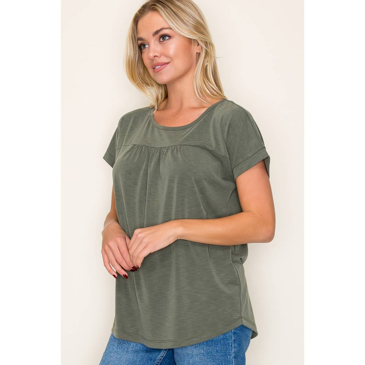 STACCATO GATHERED CHEST SLUBBED JERSEY TOP