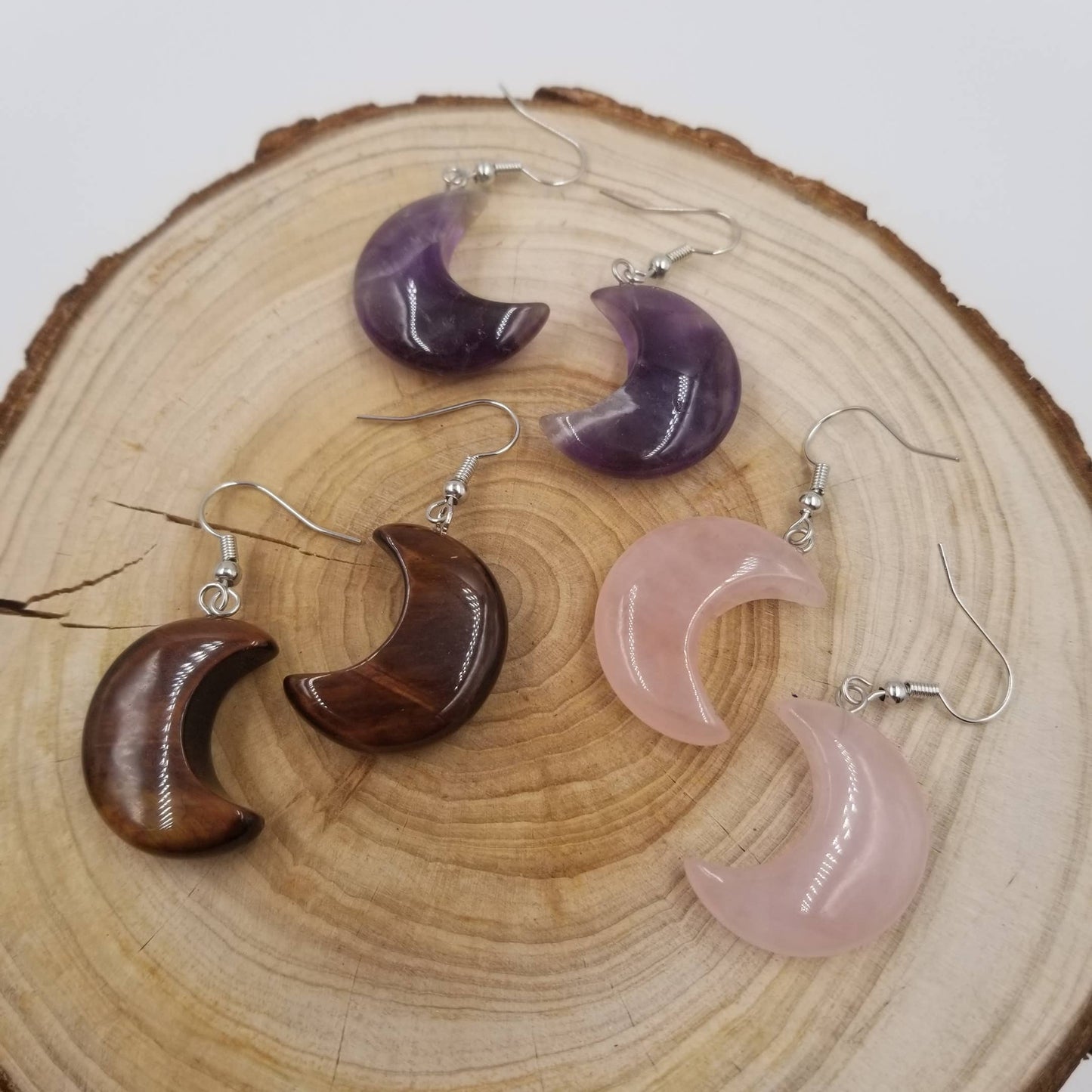 Natural Stone Moon Earrings