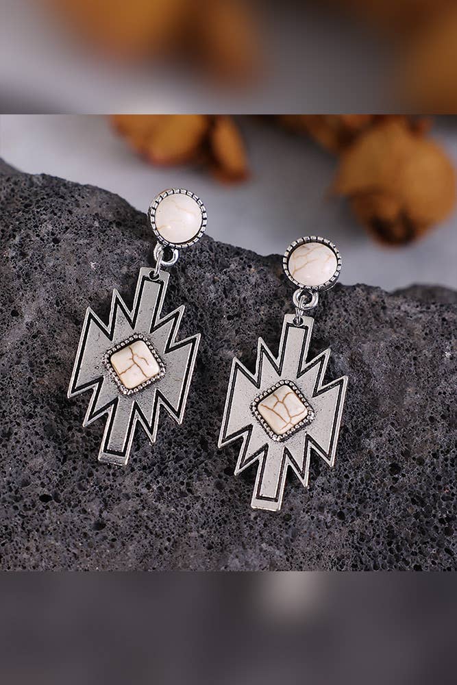 White Stone Geometric Earrings