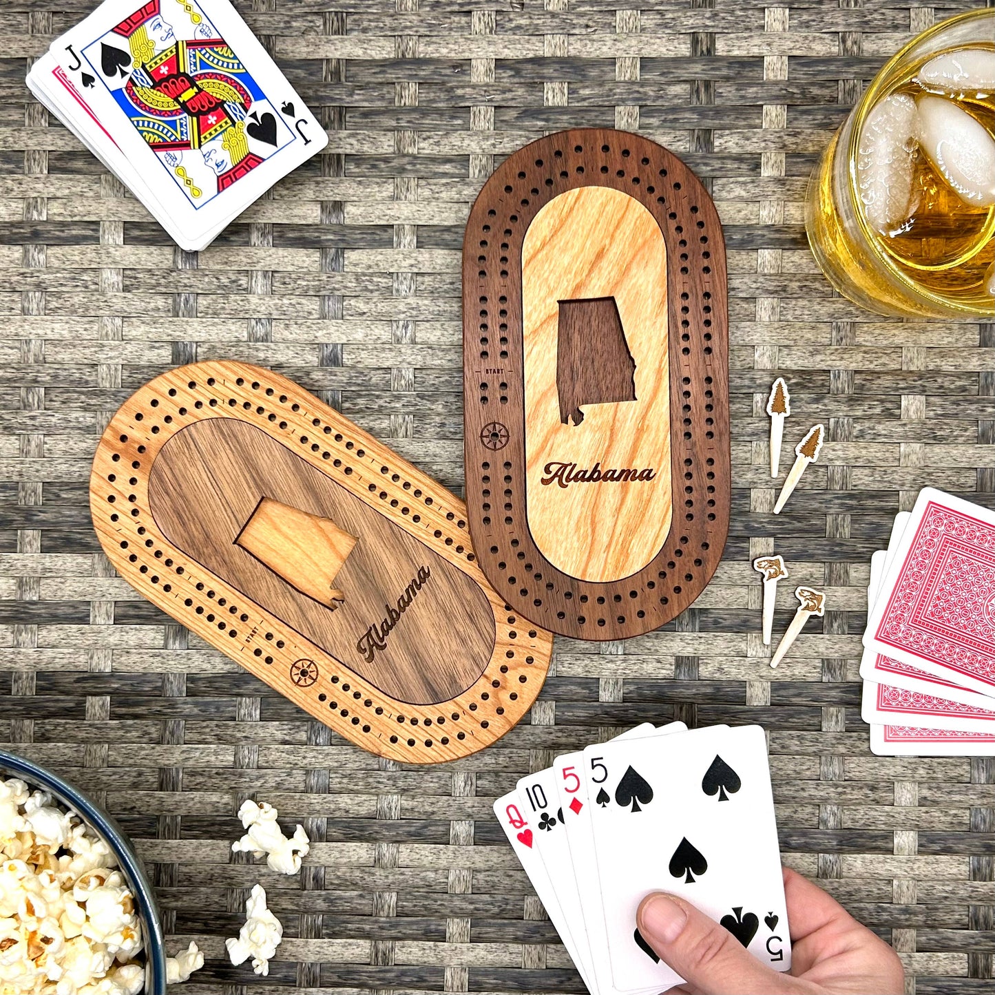 US States Mini Travel Cribbage Board Set with Custom Pegs