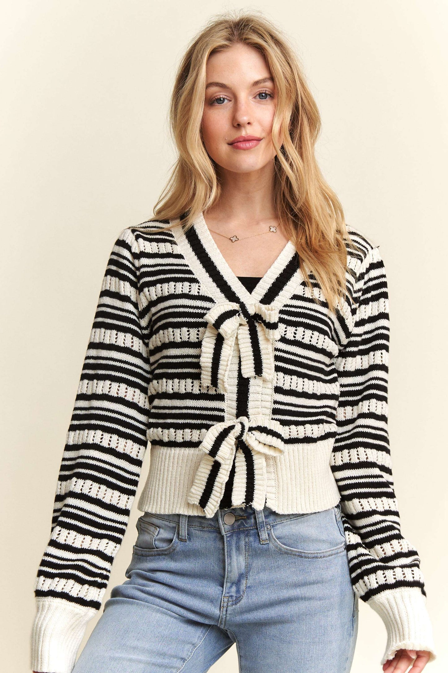 ADORA BOW TIE STRIPE SWEATER TOP