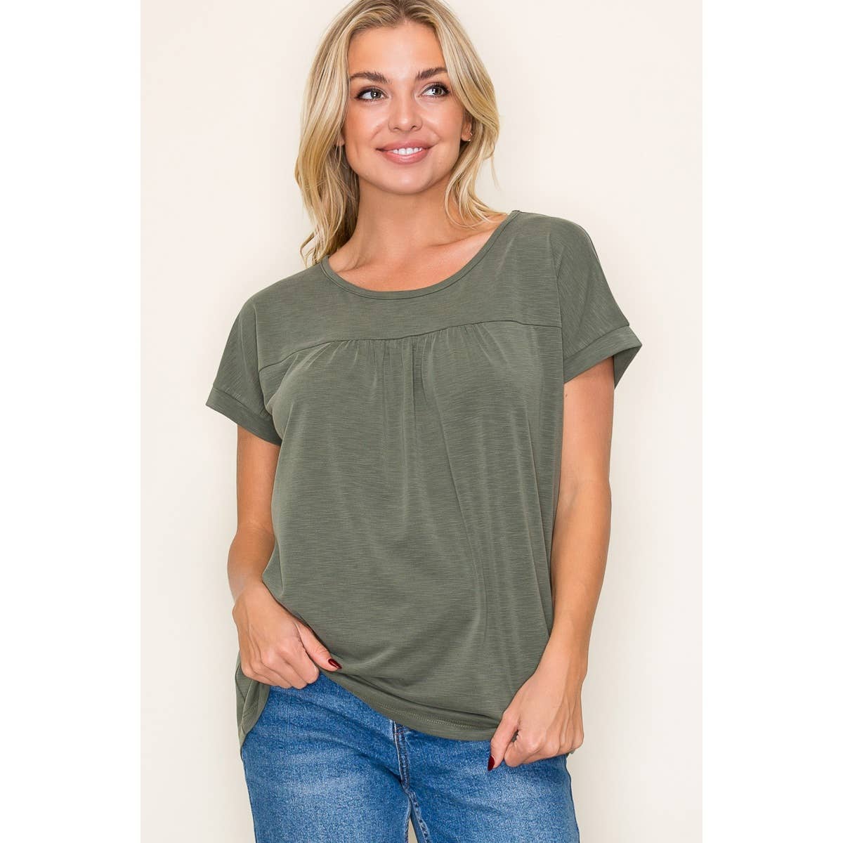 STACCATO GATHERED CHEST SLUBBED JERSEY TOP