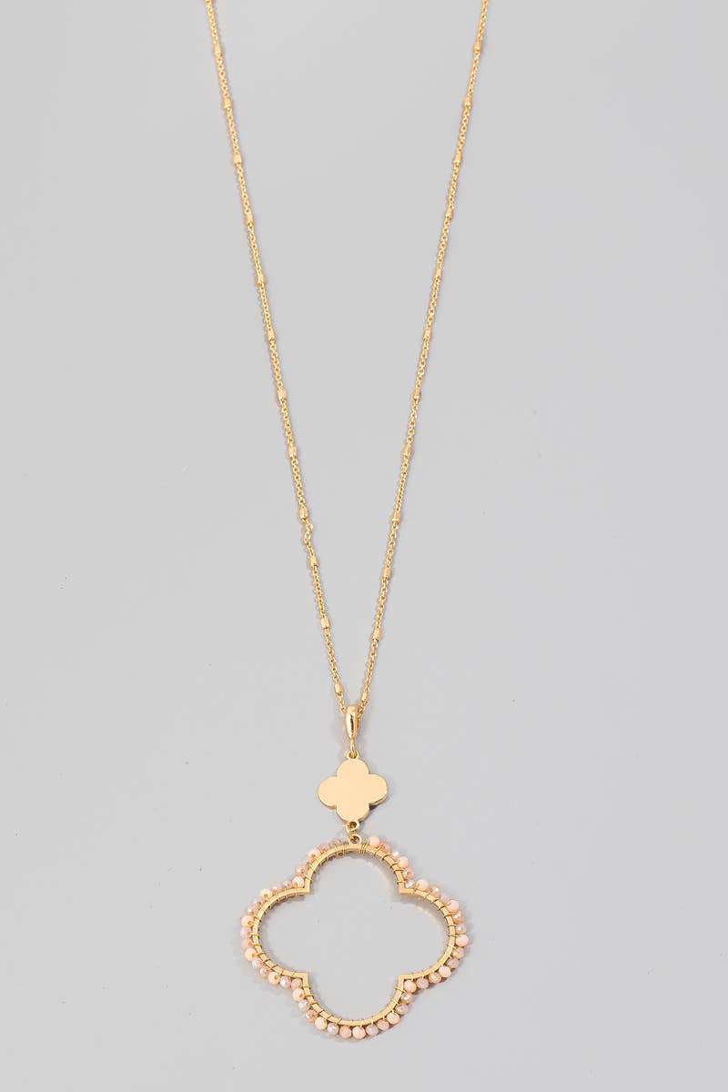 Beaded Clover Pendant Long Chain Necklace