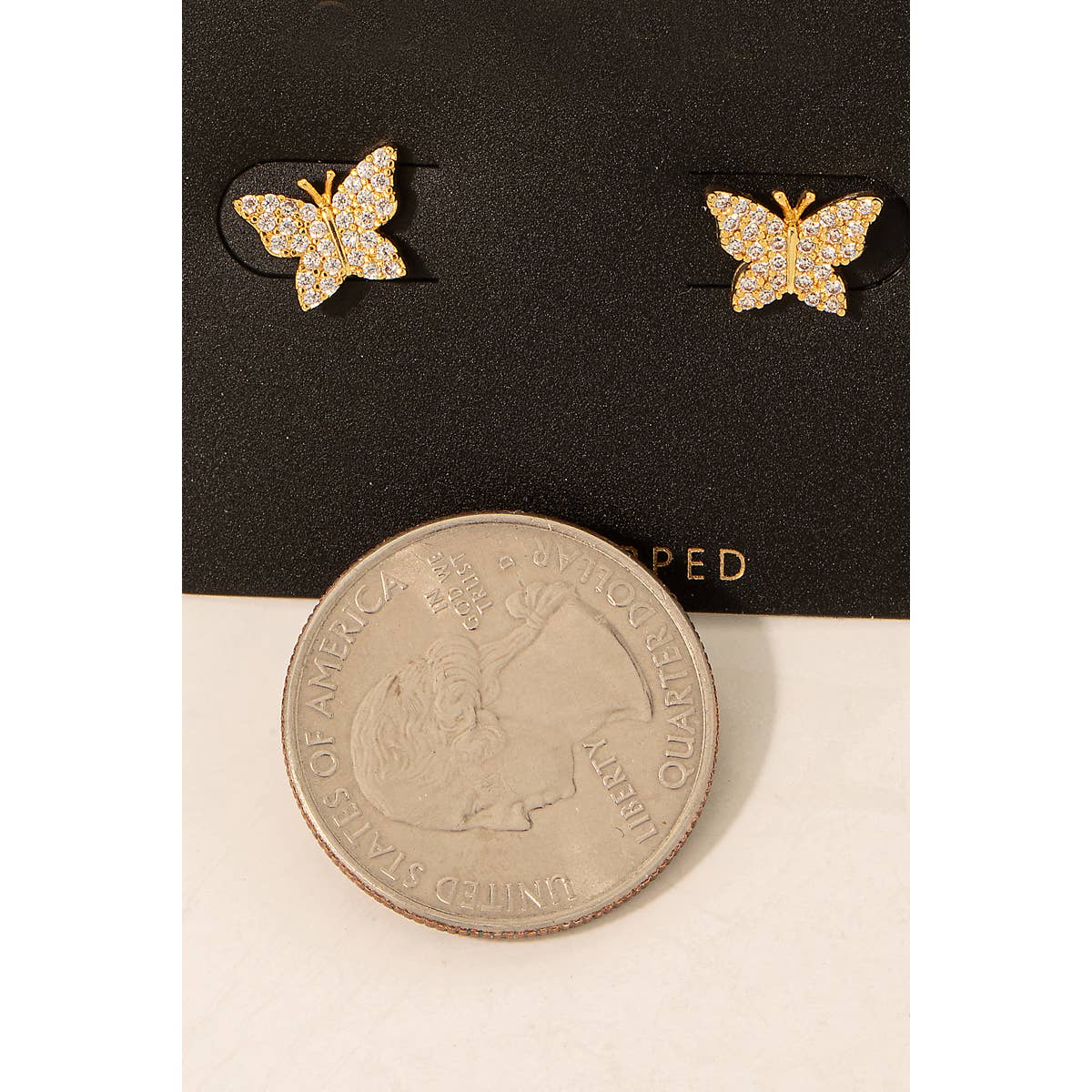 Gold Dipped Cz Pave Butterfly Stud Earrings