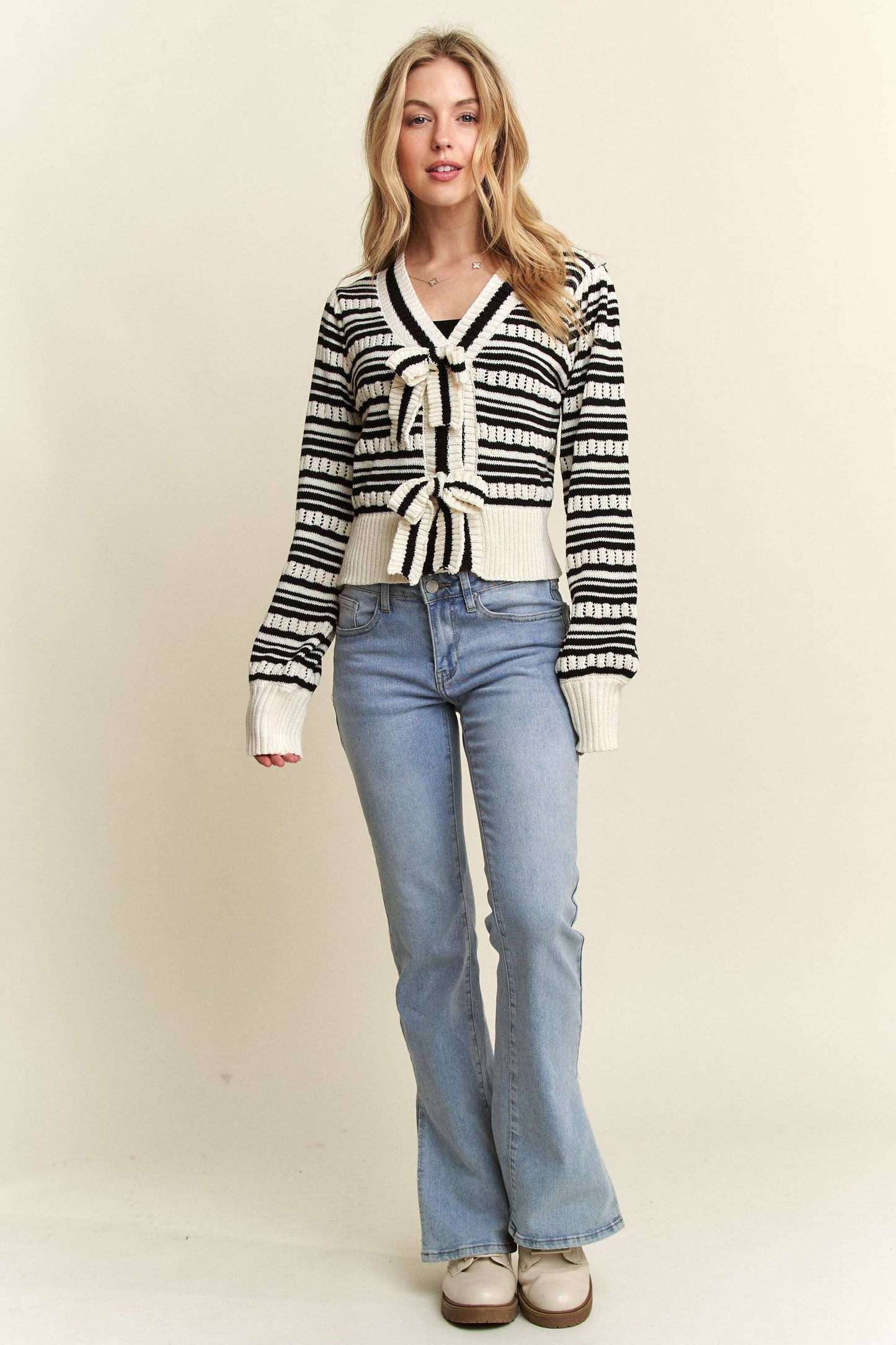 ADORA BOW TIE STRIPE SWEATER TOP