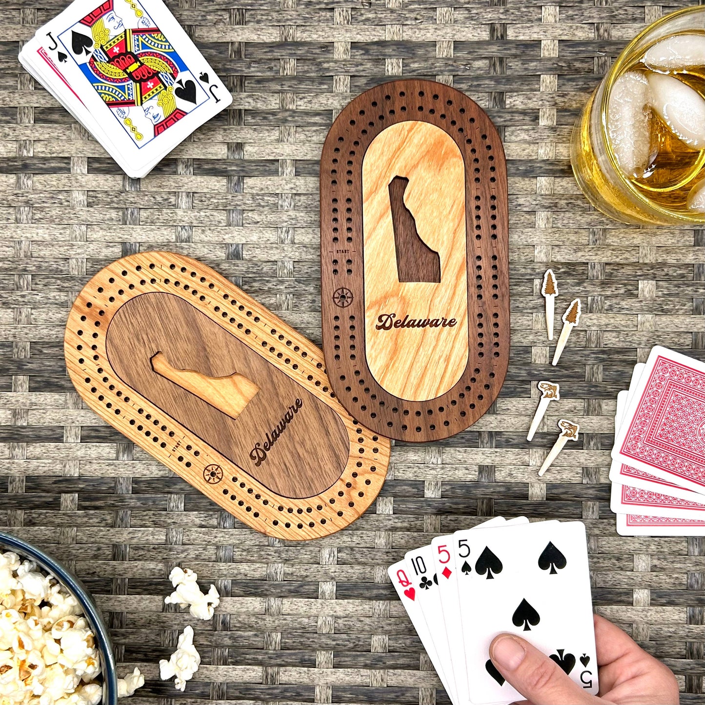 US States Mini Travel Cribbage Board Set with Custom Pegs