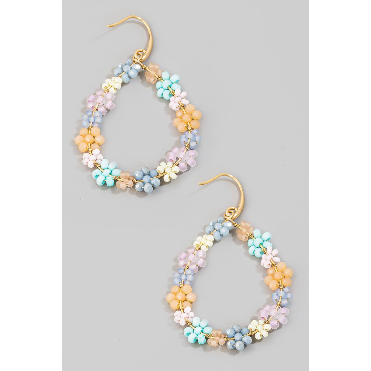 Mini Beaded Flower Tear Dangle Earrings