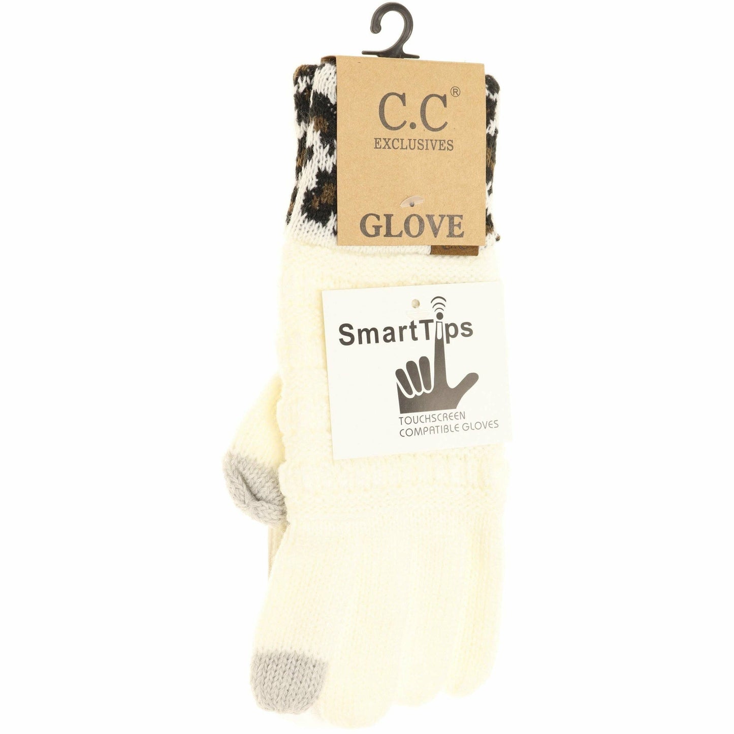 Solid Cable Knit Leopard Cuff CC Gloves G80