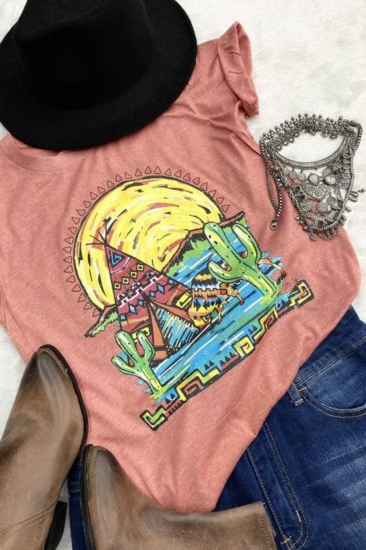 Sunset Teepee Cactus, Western, Sunset Graphic Tshirt