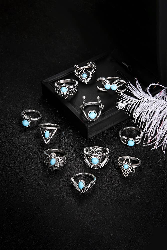 Turquoise Alloy Rings Set ZK234