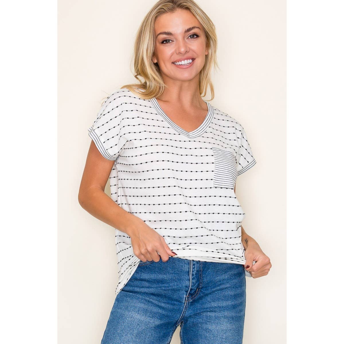 Staccato V NECK DOTTED STRIPED TOP