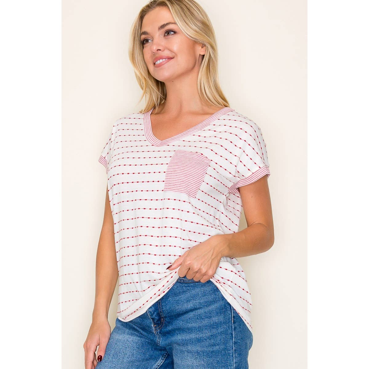 Staccato V NECK DOTTED STRIPED TOP