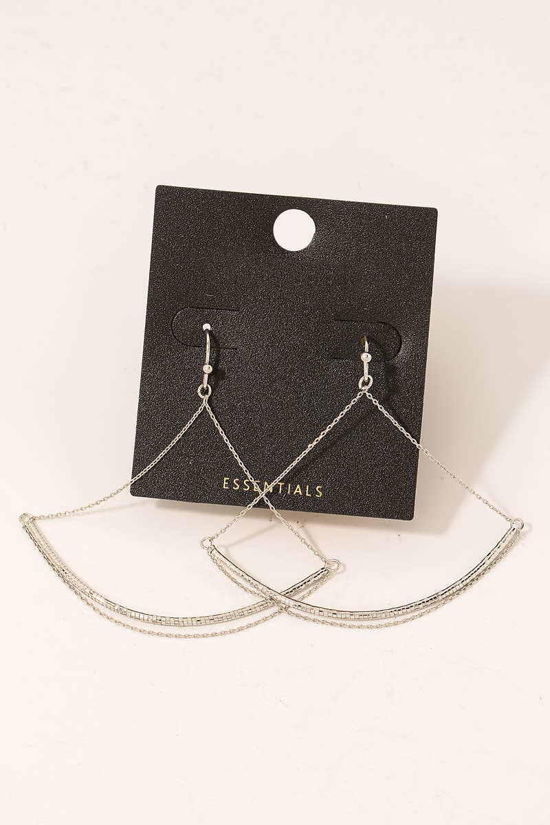 Gold Dipped Curved Bar Chain Drop Earrings